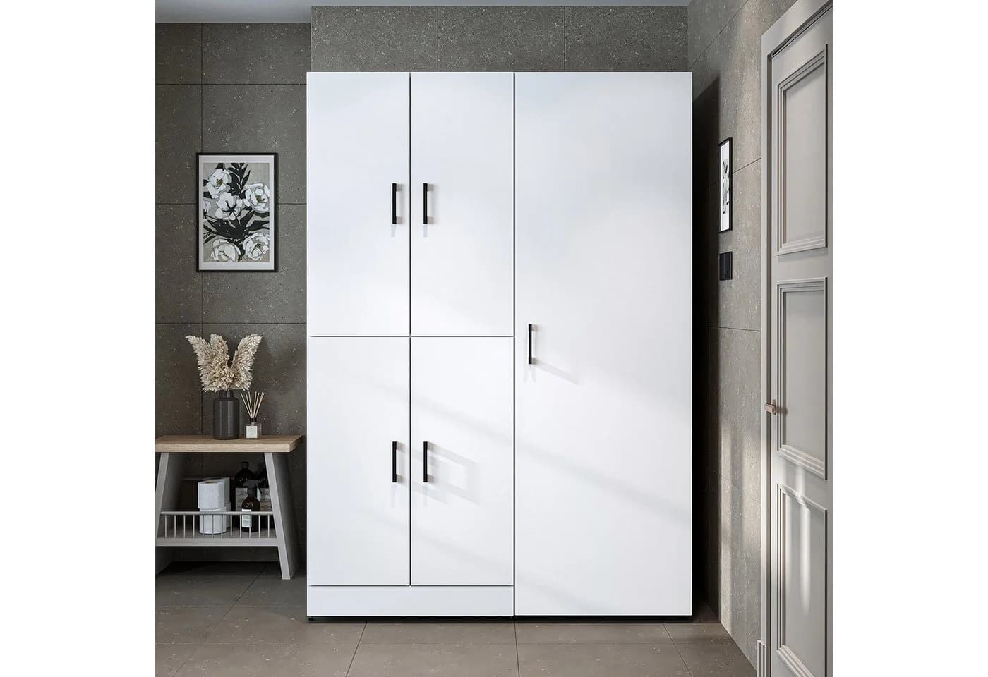 Roomart Waschmaschinenschrank DORA 130 cm Weiß Soft-Close Hochschrank - Bild 5