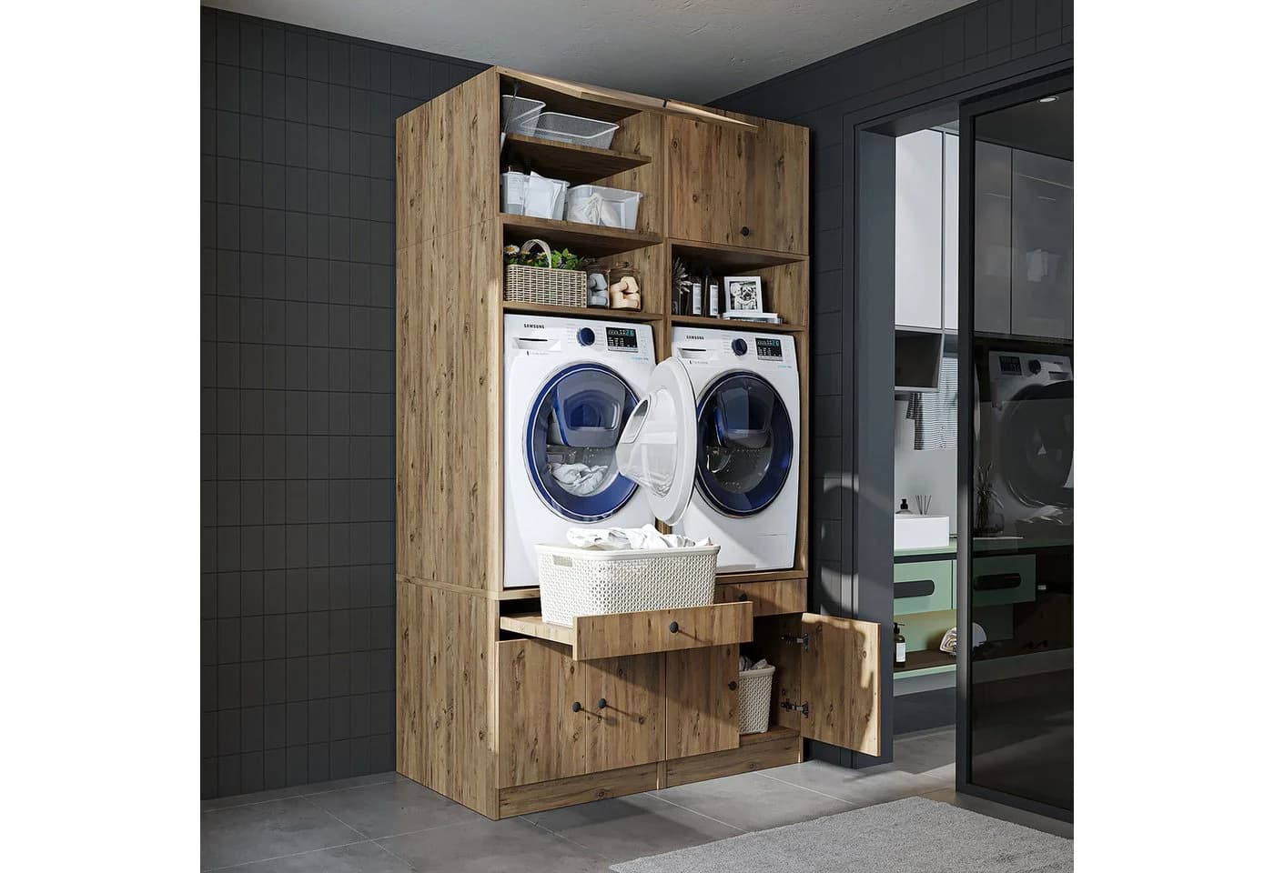 Roomart Waschmaschinenumbauschrank SERIE 1 Braun mit Ausziehbrett - Bild 2
