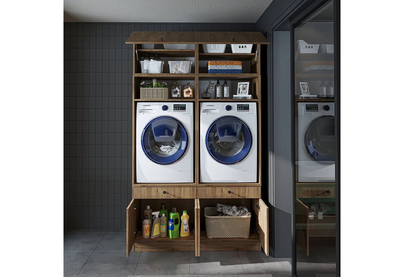 Roomart Waschmaschinenumbauschrank SERIE 1 Braun mit Ausziehbrett - Bild 4