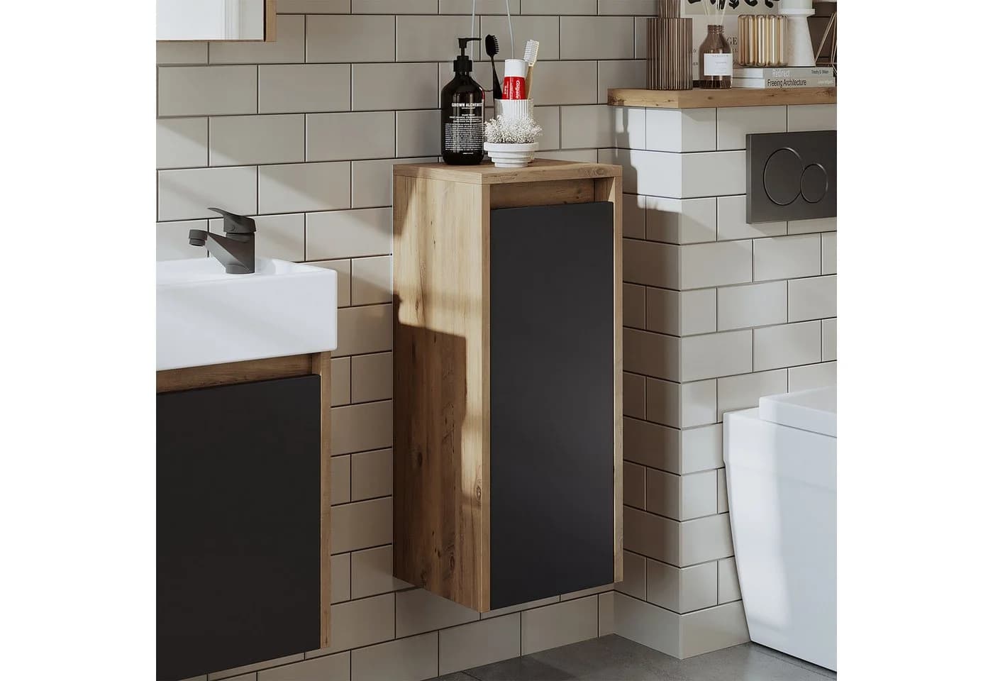 Roomart Badezimmer Seitenschrank hängend 70 cm Soft-Close Weiß - Bild 3