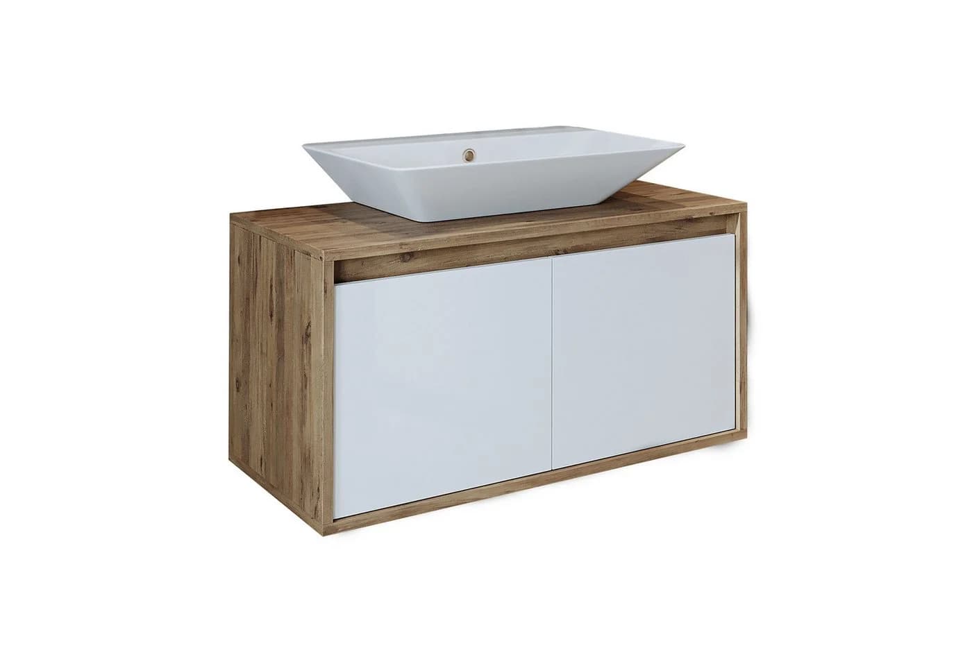 Roomart Badmöbel-Set ATLANTIC 85 cm Weiß-Eiche mit Keramik-Aufsatzbecken - Bild 2
