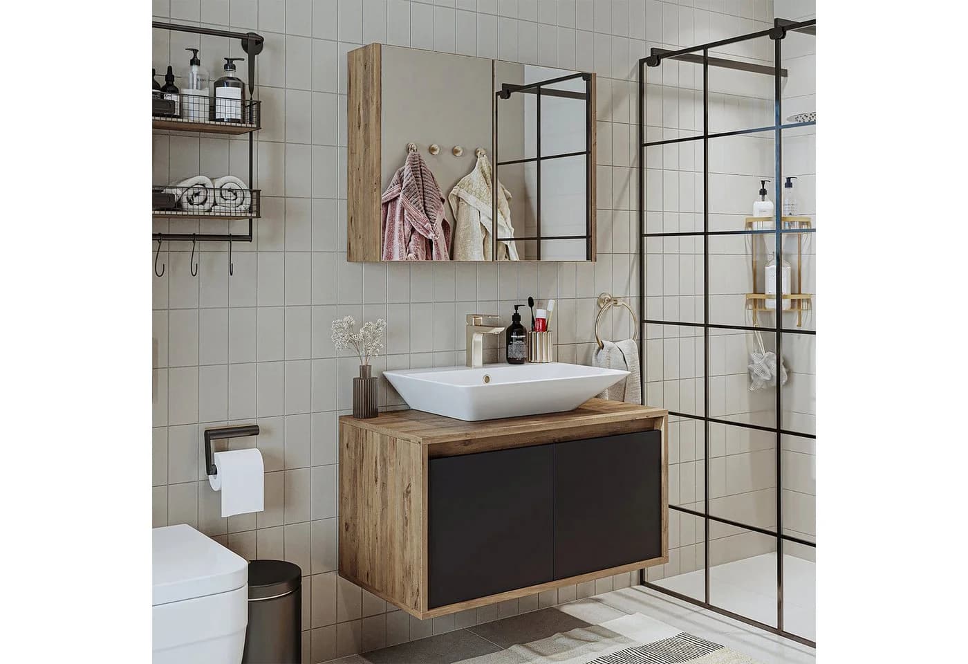 Roomart Badmöbel-Set ATLANTIC Grau mit Spiegelschrank und Keramikwaschbecken - Bild 2