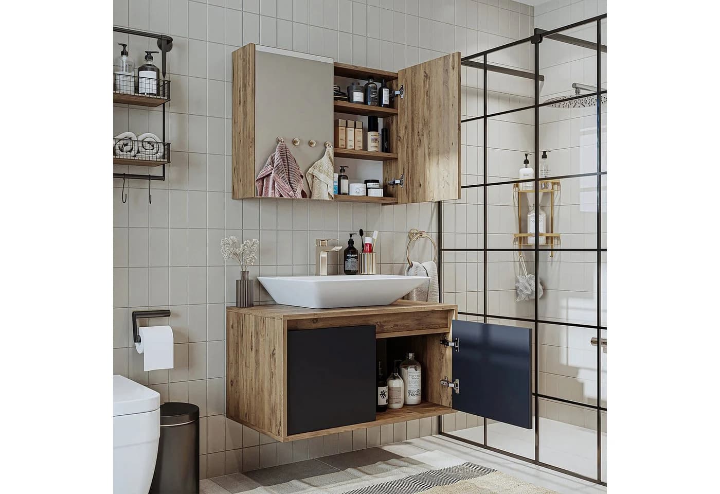 Roomart Badmöbel-Set ATLANTIC Grau mit Spiegelschrank und Keramikwaschbecken - Bild 3