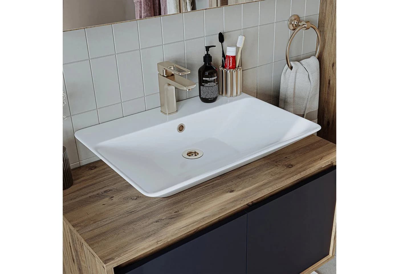 Roomart Badmöbel-Set ATLANTIC Grau mit Spiegelschrank und Keramikwaschbecken - Bild 4