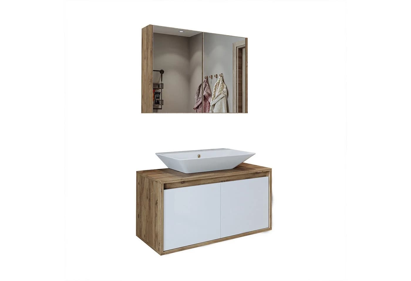 Roomart Badmöbel-Set ATLANTIC Grau mit Spiegelschrank und Keramikwaschbecken - Bild 5