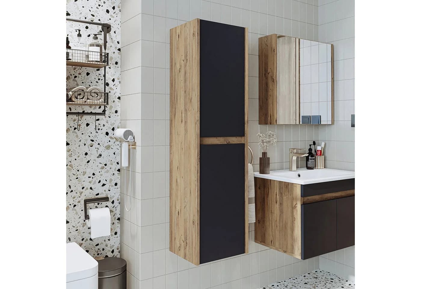 Roomart Badezimmer Hochschrank 115 cm mit Soft-Close Türen - Bild 2