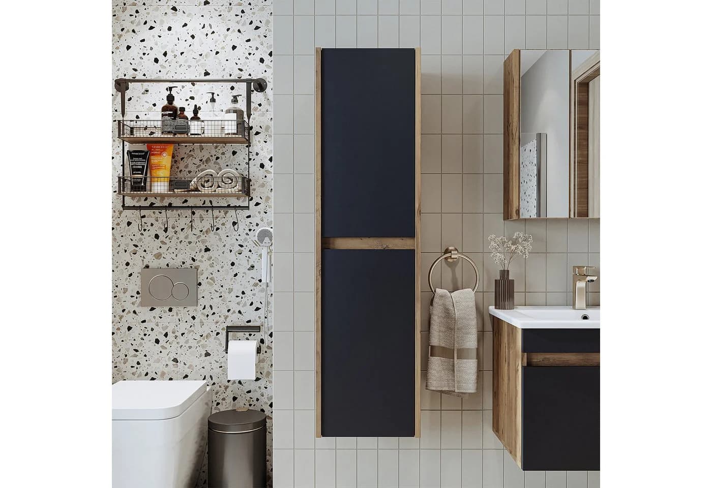 Roomart Badmöbel-Set Hochschrank 115 cm Weiß Soft-Close - Bild 3