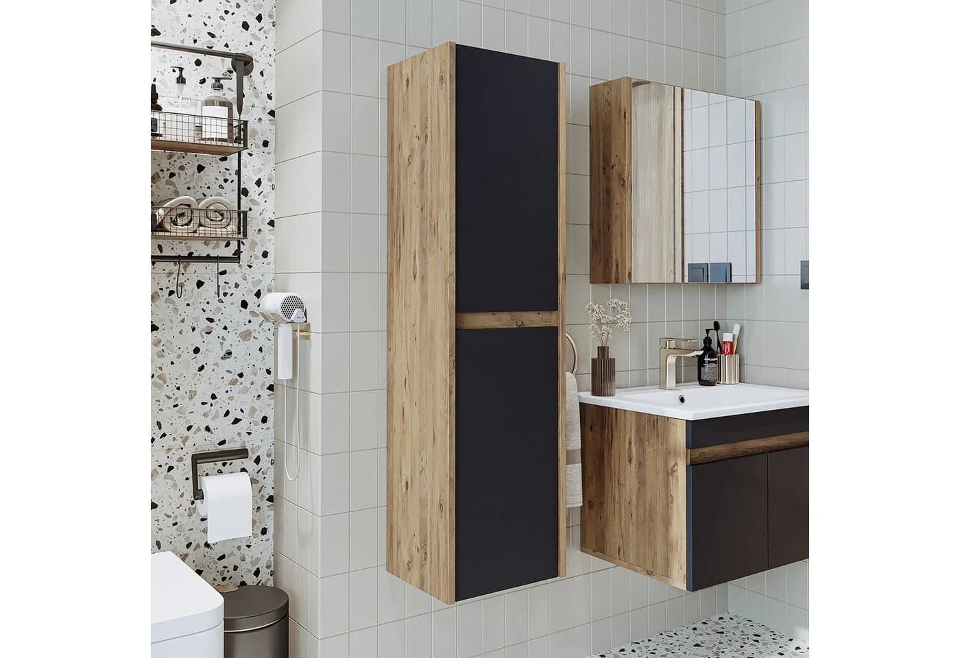 Roomart Badmöbel-Set Hochschrank 115 cm Weiß Soft-Close - Bild 4