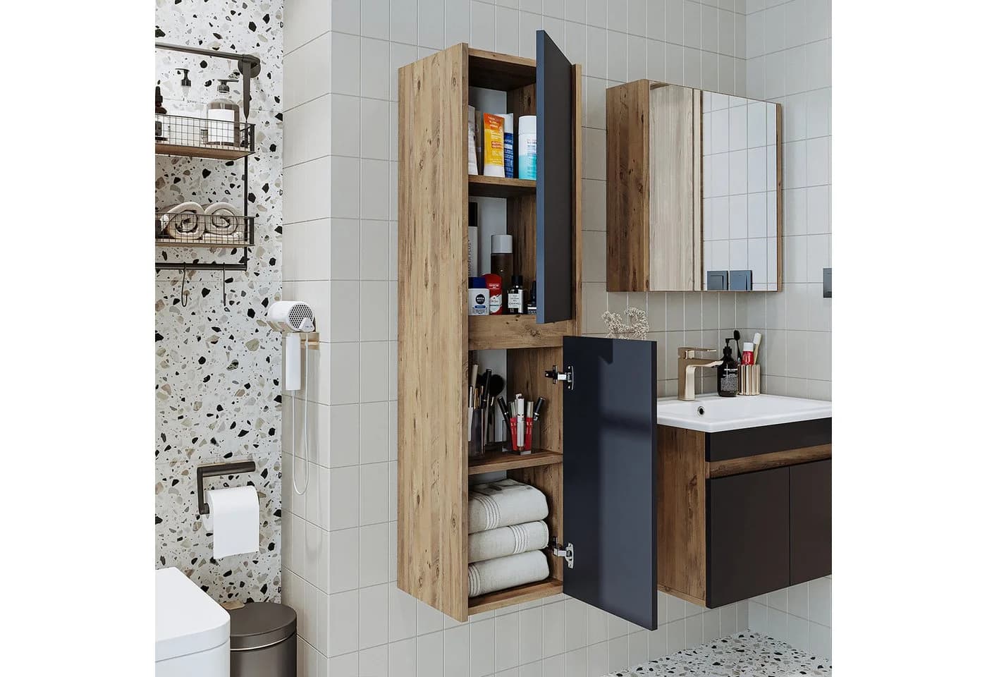 Roomart Badmöbel-Set Hochschrank 115 cm Weiß Soft-Close - Bild 5