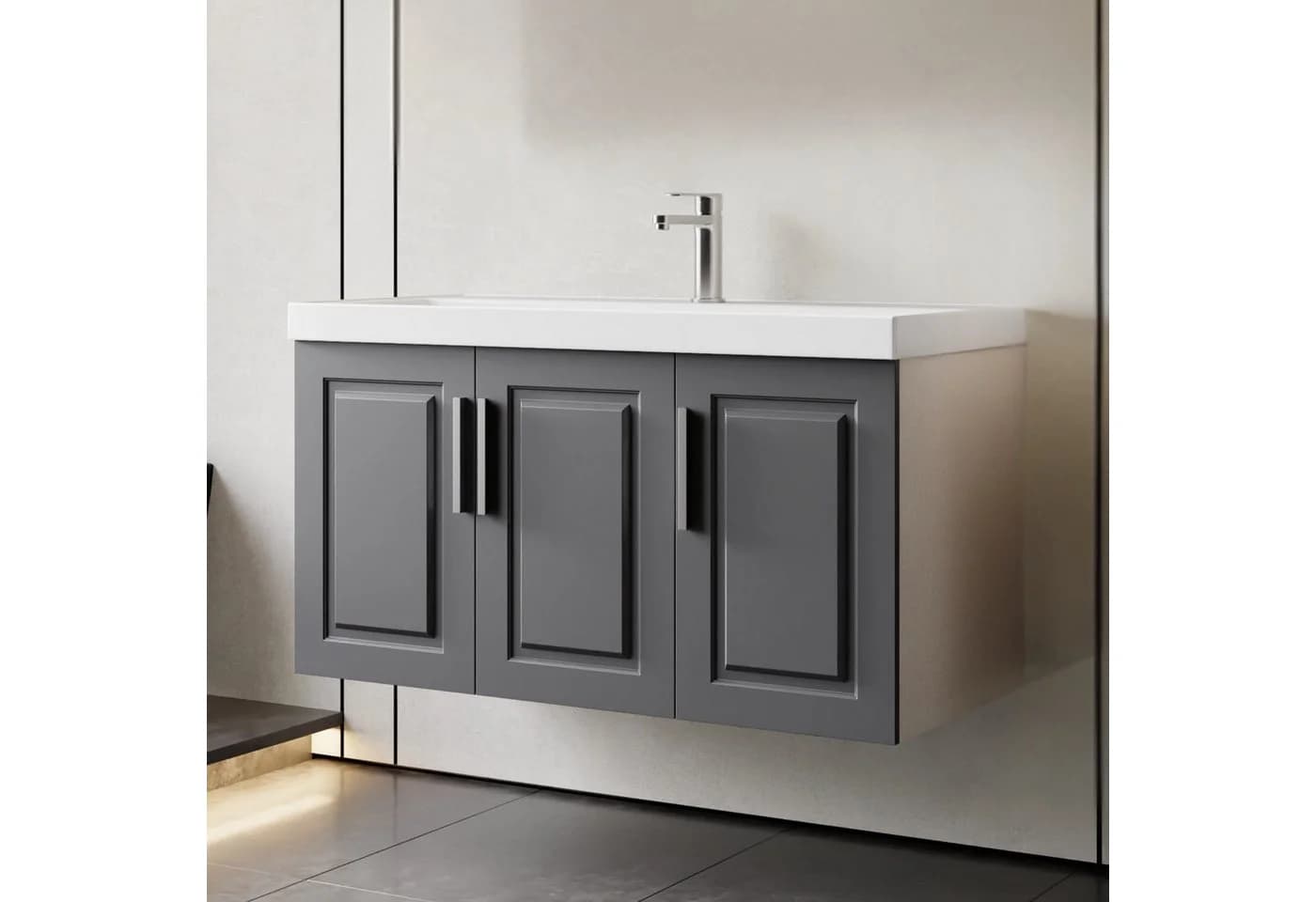 Karen Waschtisch-Set Arin Anthrazit Landhaus-Stil mit Keramikwaschbecken - Bild 2