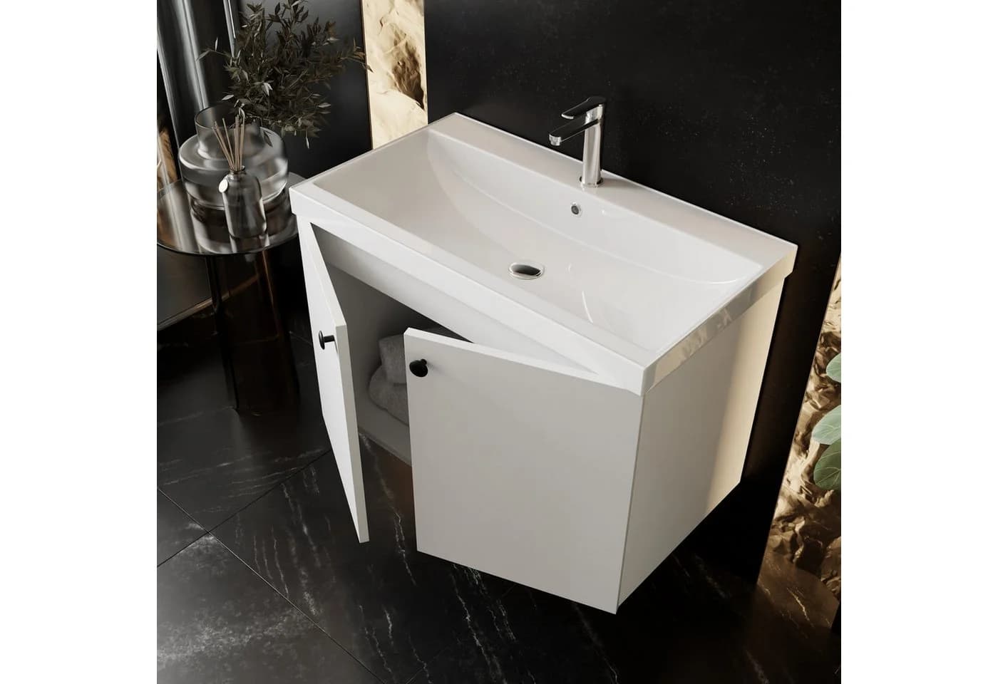 Karen Waschtisch-Set Mimoza 80 cm Weiß Hochglanzoptik Softclose