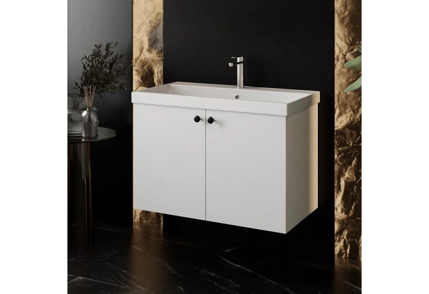 Karen Waschtisch-Set Mimoza 80 cm Weiß Hochglanzoptik Softclose - Bild 2