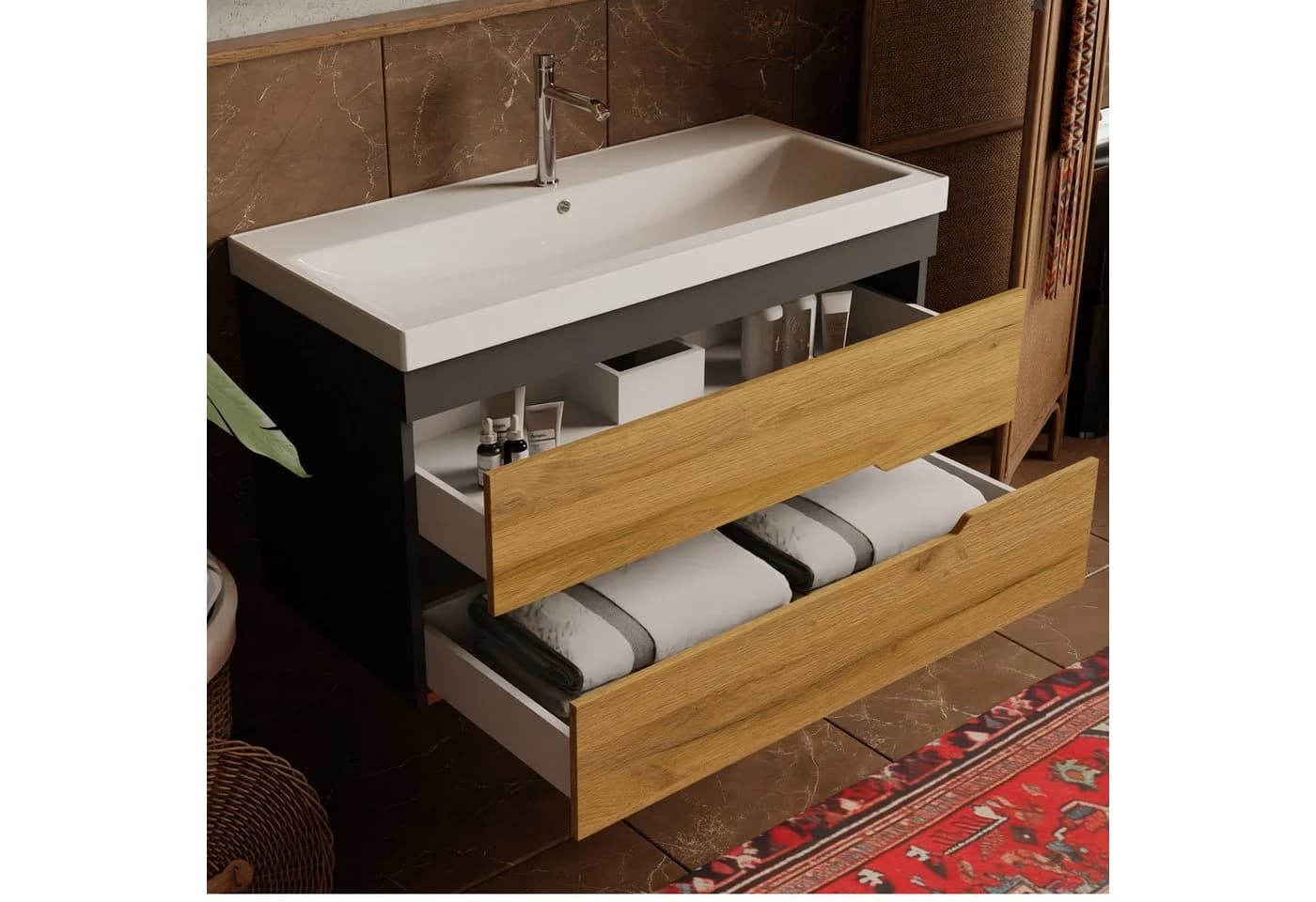 Karen Waschtisch-Set Marmara Unterschrank mit Schubladen Keramikwaschbecken - Bild 4