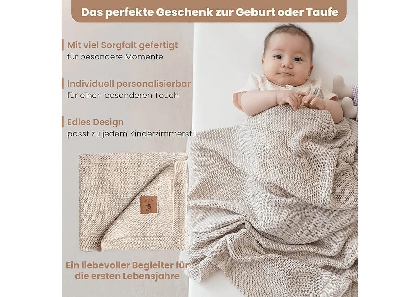 Babydecke Baby Strickdecke Weich & Atmungsaktiv 80x100cm Beige Little Dedi - Bild 3