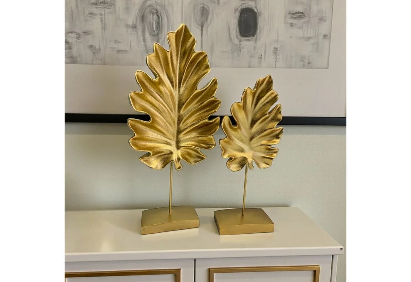 Bamyum Dekoobjekt 2pcs Bergahmonblätter Sculpture Modern Gold