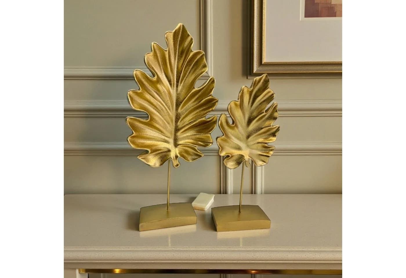Bamyum Dekoobjekt 2pcs Bergahmonblätter Sculpture Modern Gold - Bild 3