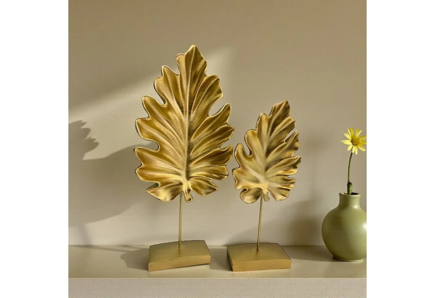 Bamyum Dekoobjekt 2pcs Bergahmonblätter Sculpture Modern Gold - Bild 4
