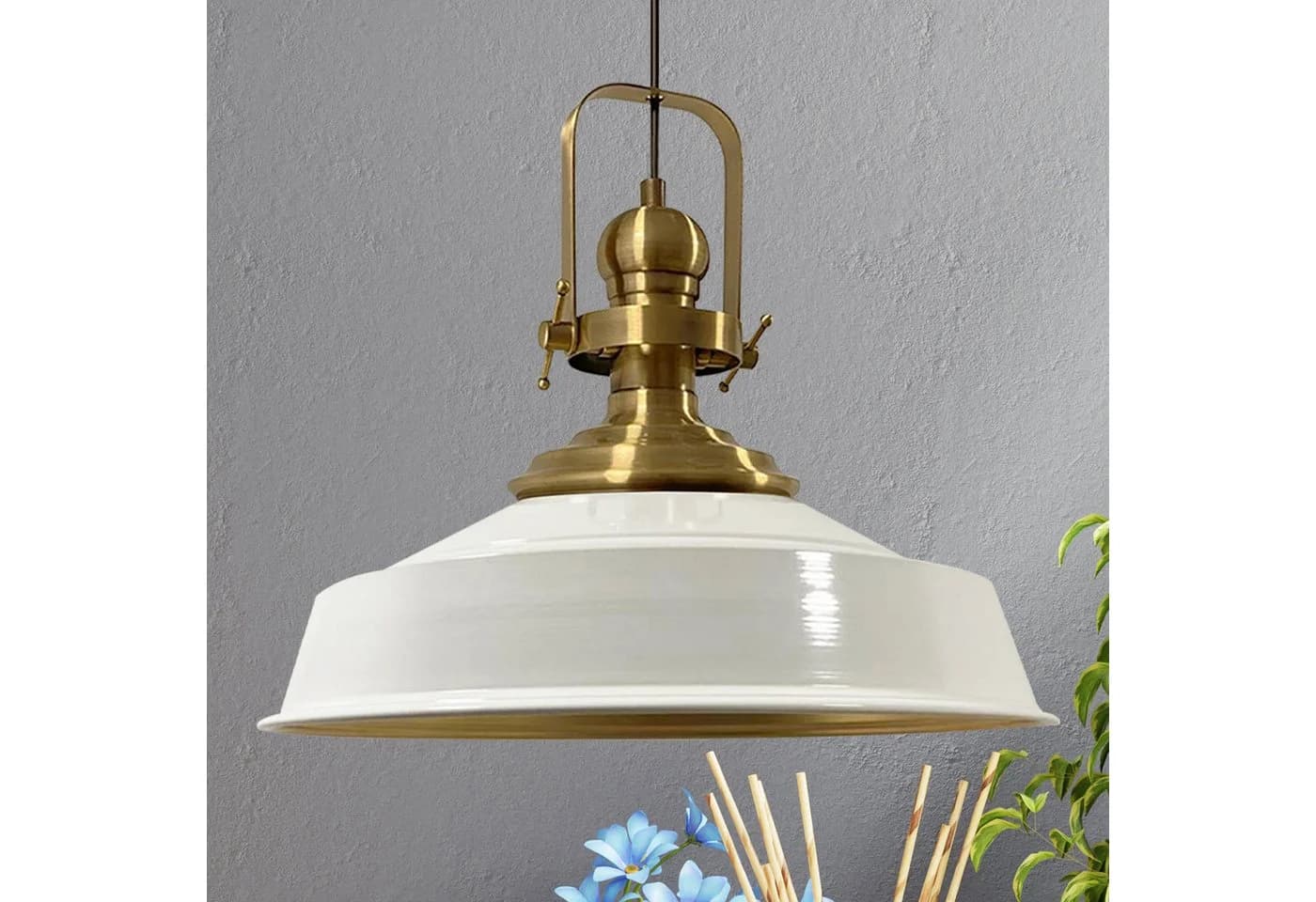 Bamyum Pendelleuchte Vintage Metall E27 Weiß