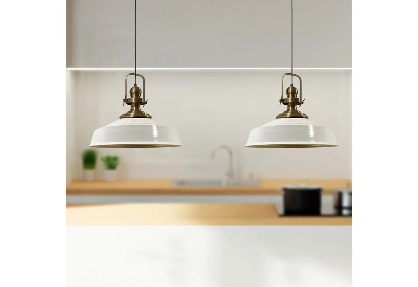 Bamyum Pendelleuchte Asletl Metall 2-flammig E27 Weiß Vintage Modern
