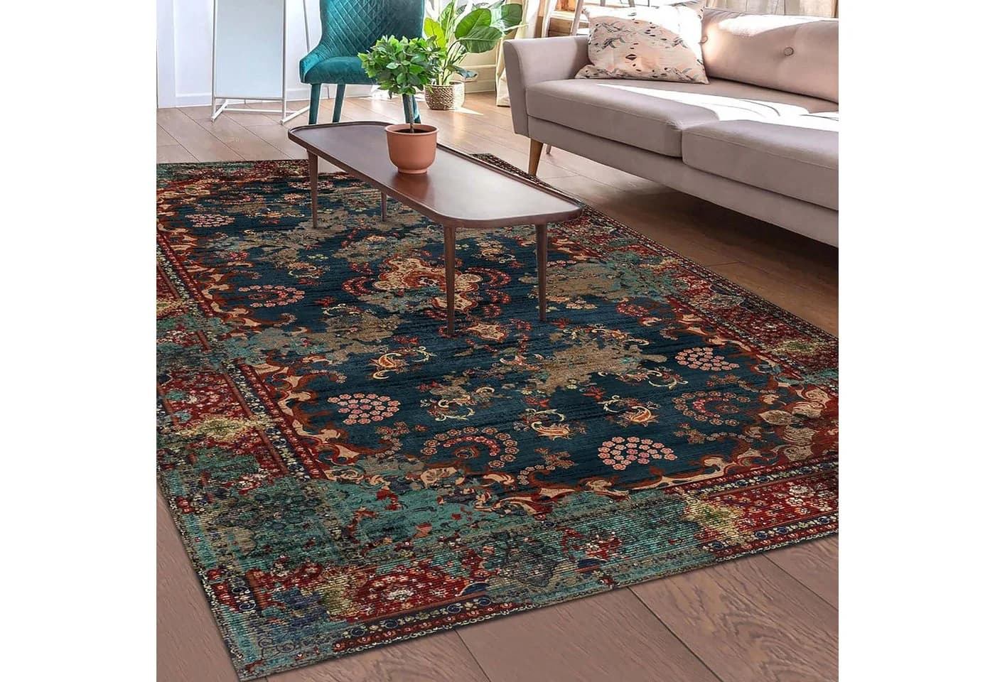 Bamyum Kinvevart Chenille-Teppich Vintage Antibakteriell Waschbar