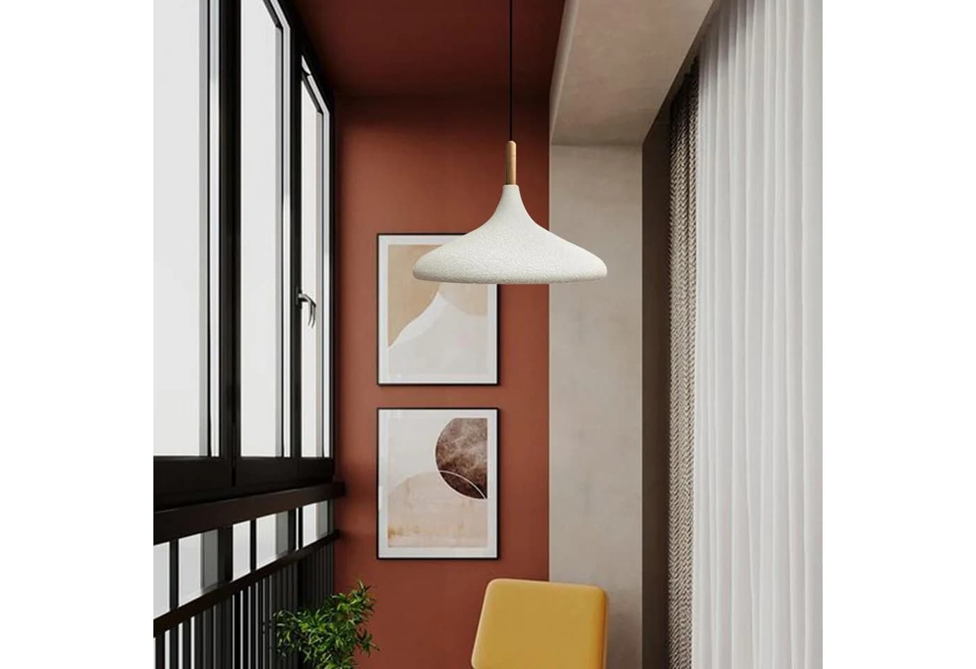 Bamyum Pendelleuchte Champion Ø35 cm Holz-Metall E27 Weiß Modern - Bild 4