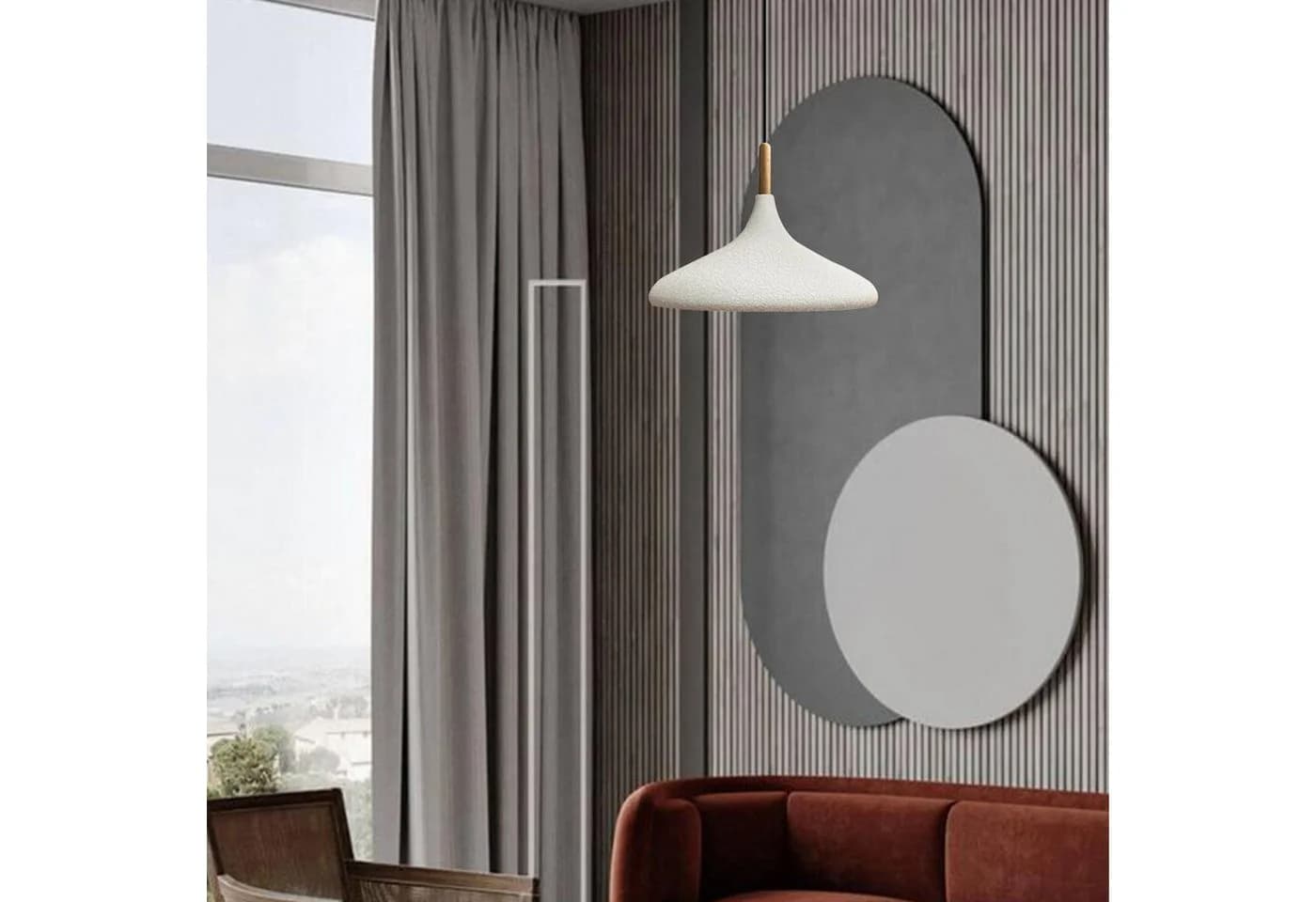 Bamyum Pendelleuchte Champion Ø35 cm Holz-Metall E27 Weiß Modern - Bild 5