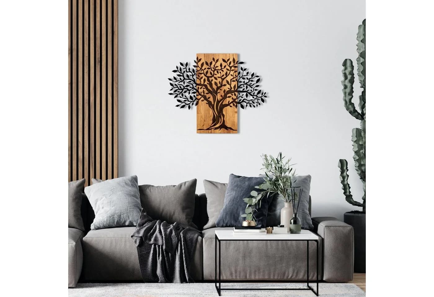 Wallity Wanddekoobjekt Metall Holz Schwarz Walnuss