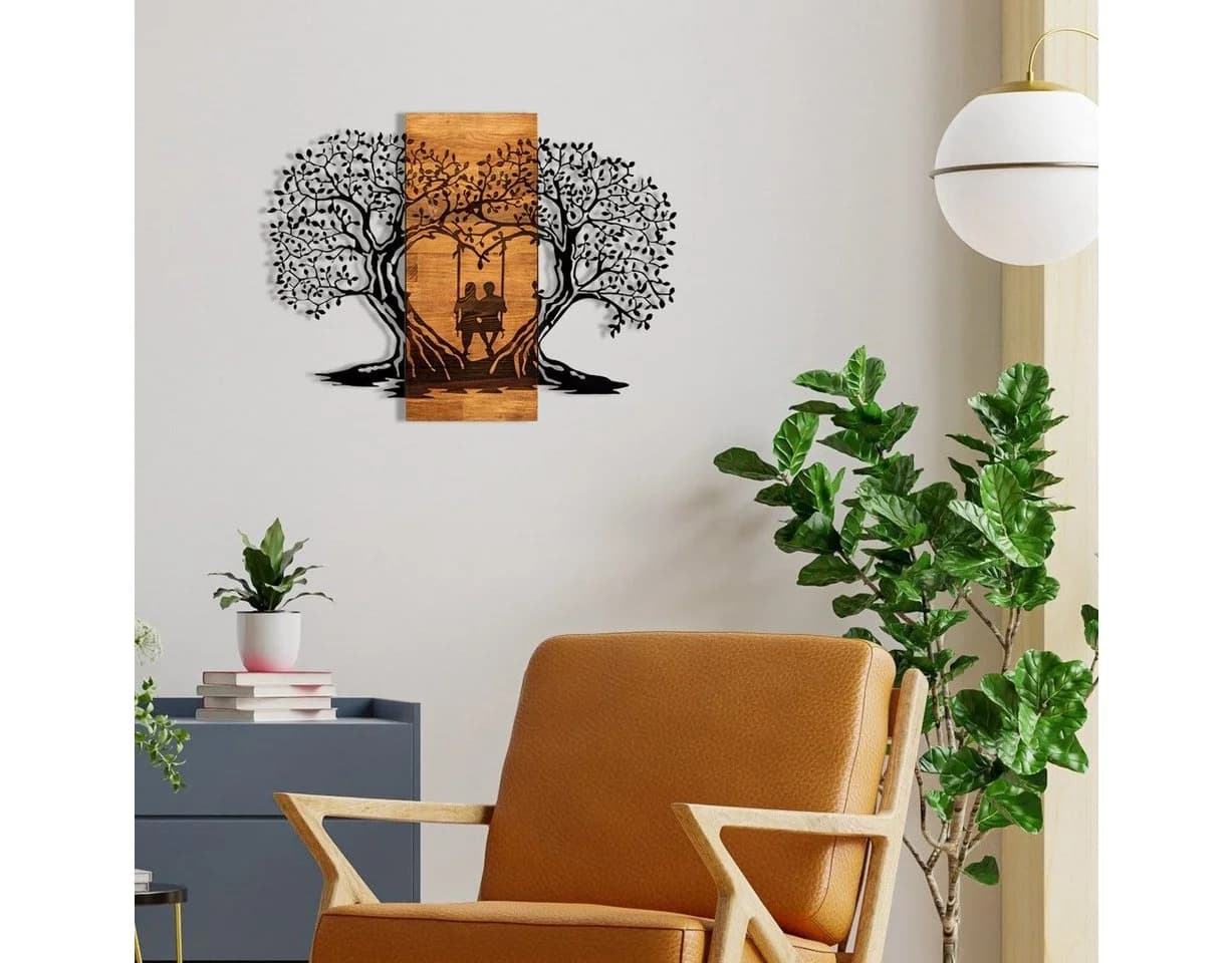 Wallity Wanddekoobjekt Schwarz Walnuss Metall Holzrahmen - Bild 5