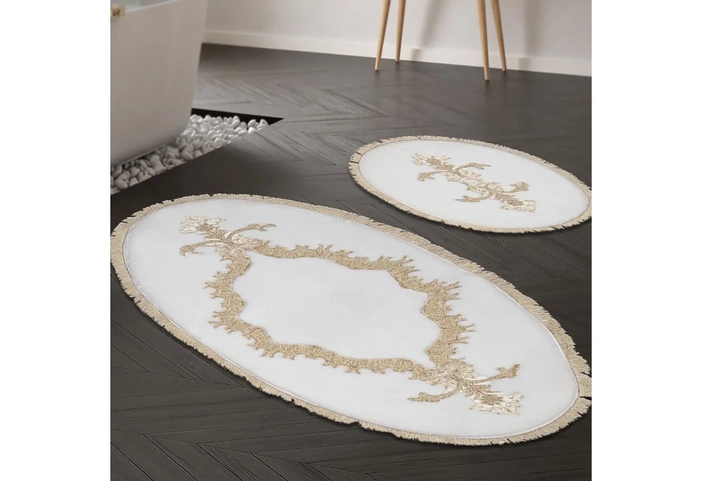 L'Essentiel Maison Badematten-Set 2-tlg. Creme Polyester Rutschfest