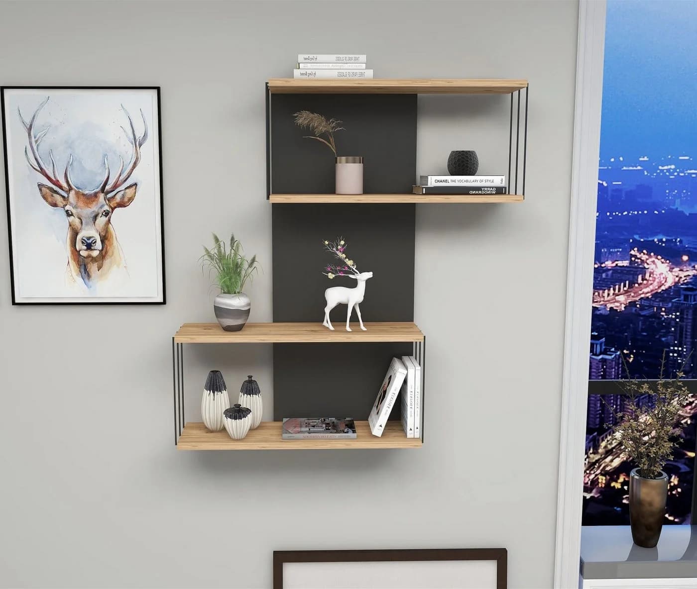 Skye Decor Wandregal Anthrazit und Eiche - Bild 3