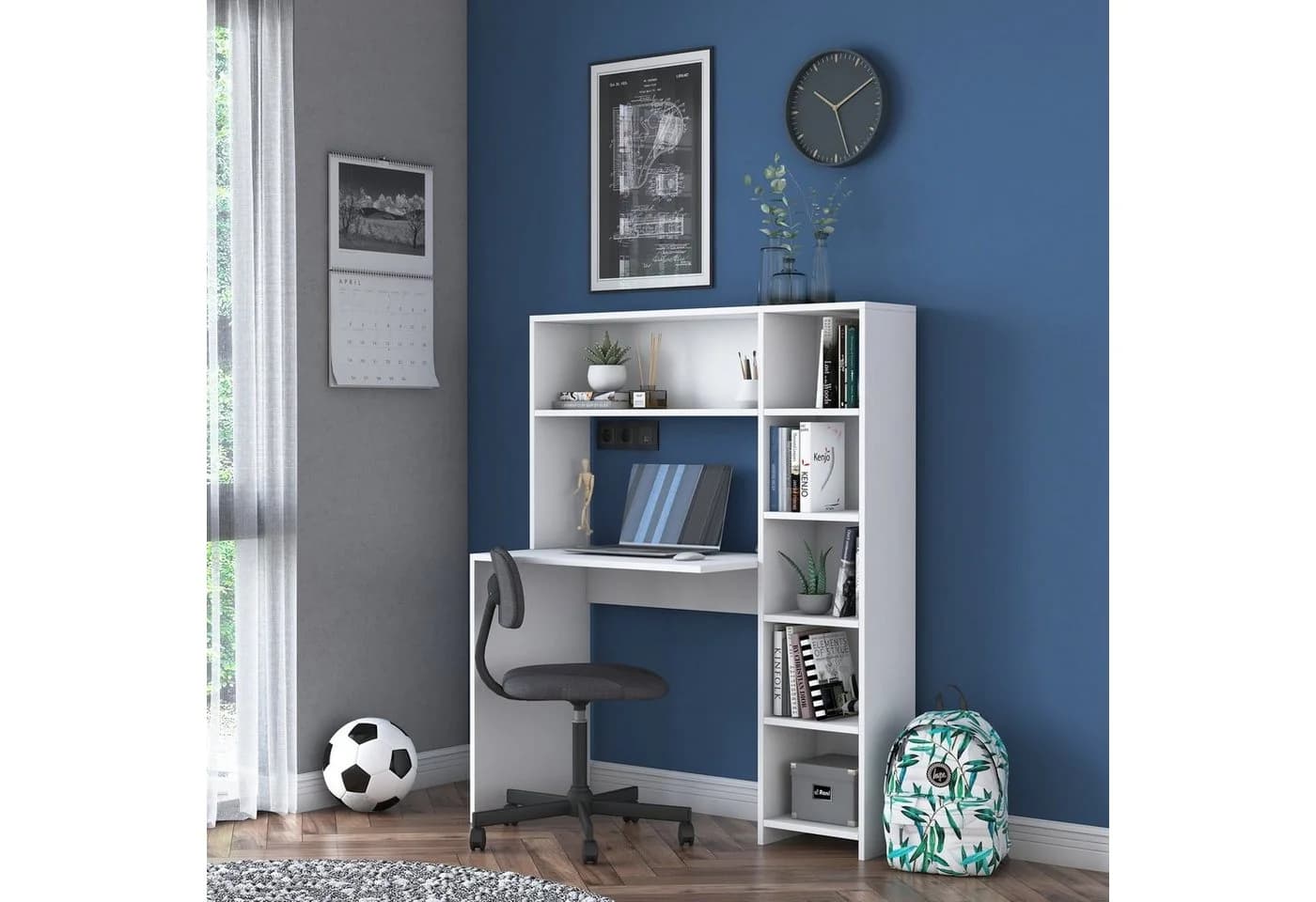 Skye Decor Arbeitstisch Study-Station Weiß mit Regal - Bild 3