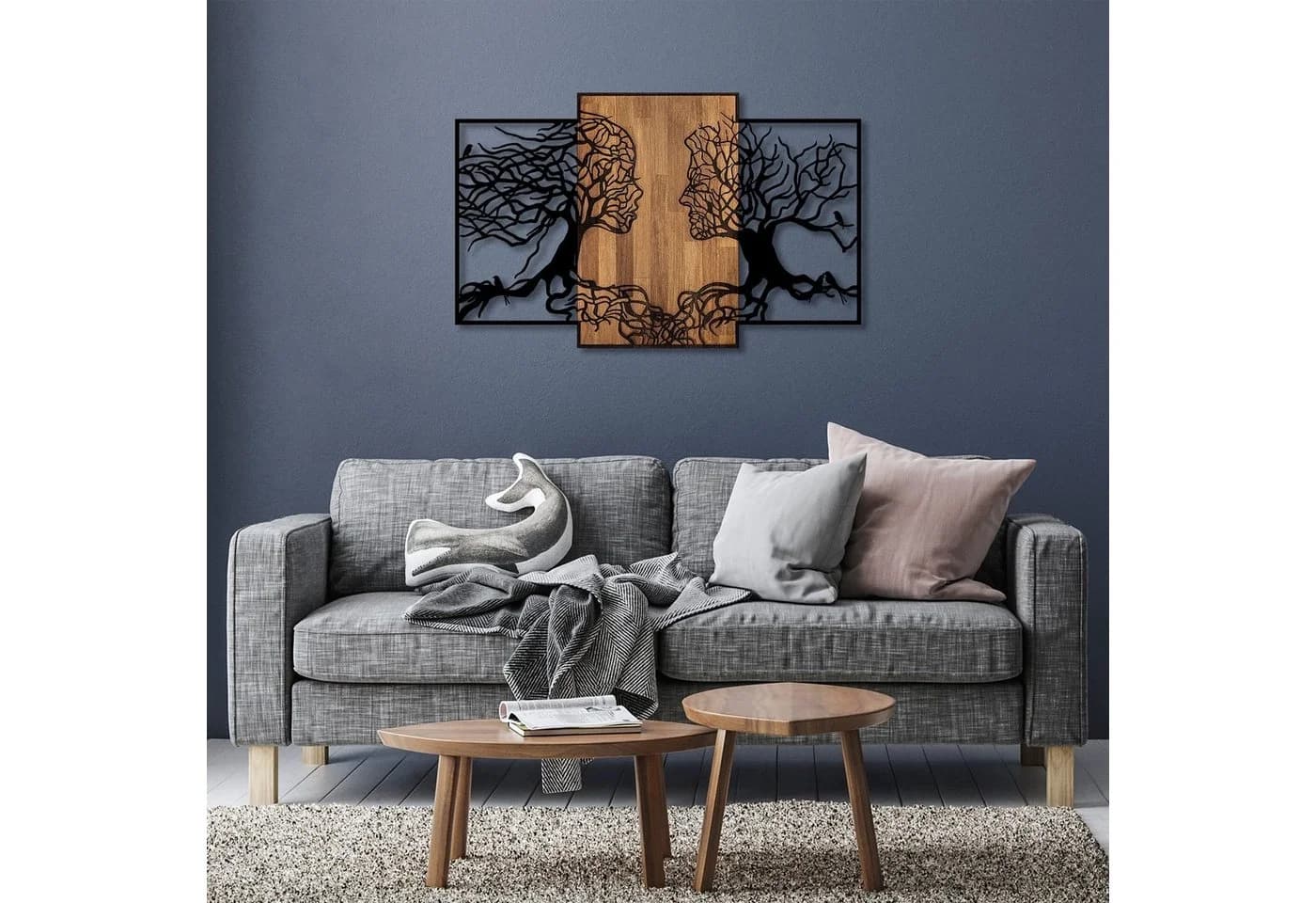 Wallity Wanddekoobjekt 50% Massivholz 50% Metall Schwarz Walnuss