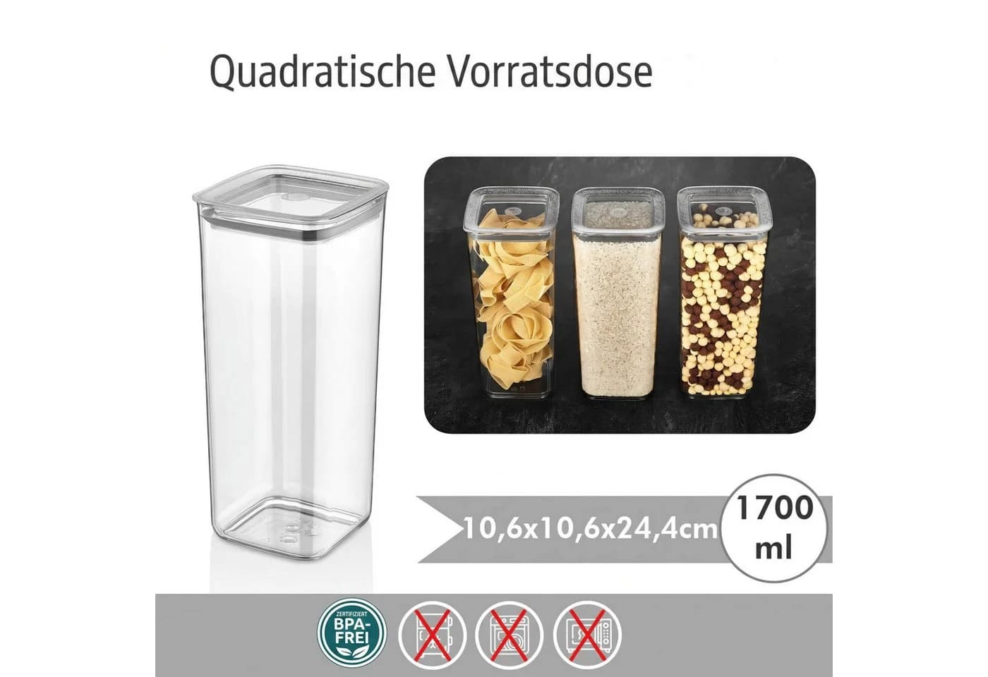 Vip Ahmet Vorratsdose 12-tlg. 1,7L BPA-frei Kunststoff mit Vakuumdeckel Weiß - Bild 3