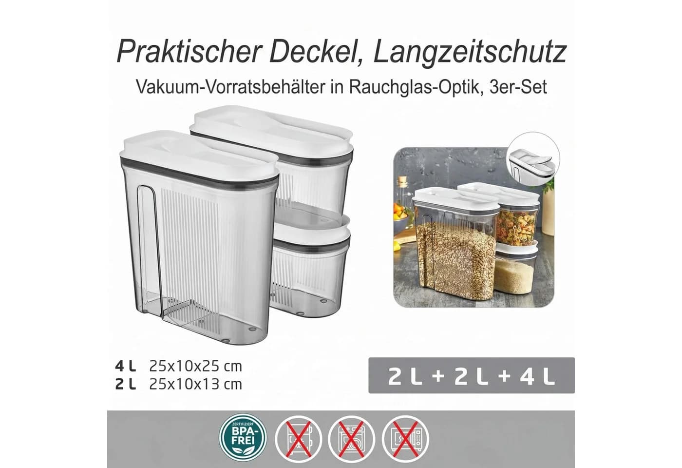 Vip Ahmet Vorratsdose 3er-Set BPA-frei Kunststoff mit Vakuumdeckel - Bild 4