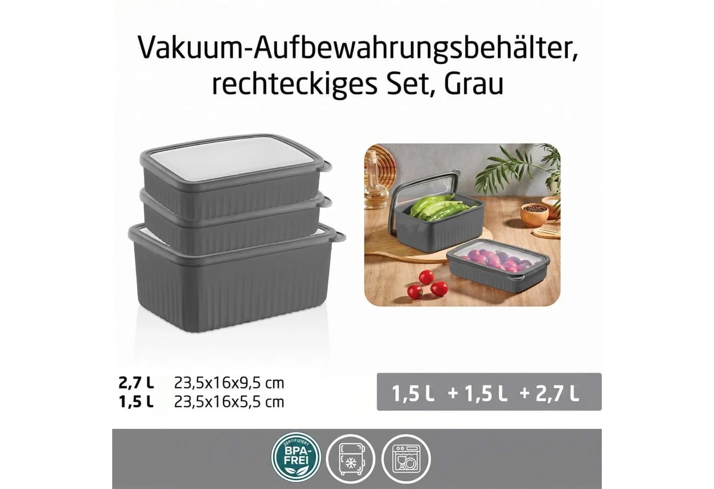 Vip Ahmet Vorratsdose 3er Set Grau Luftdicht BPA-frei - Bild 3