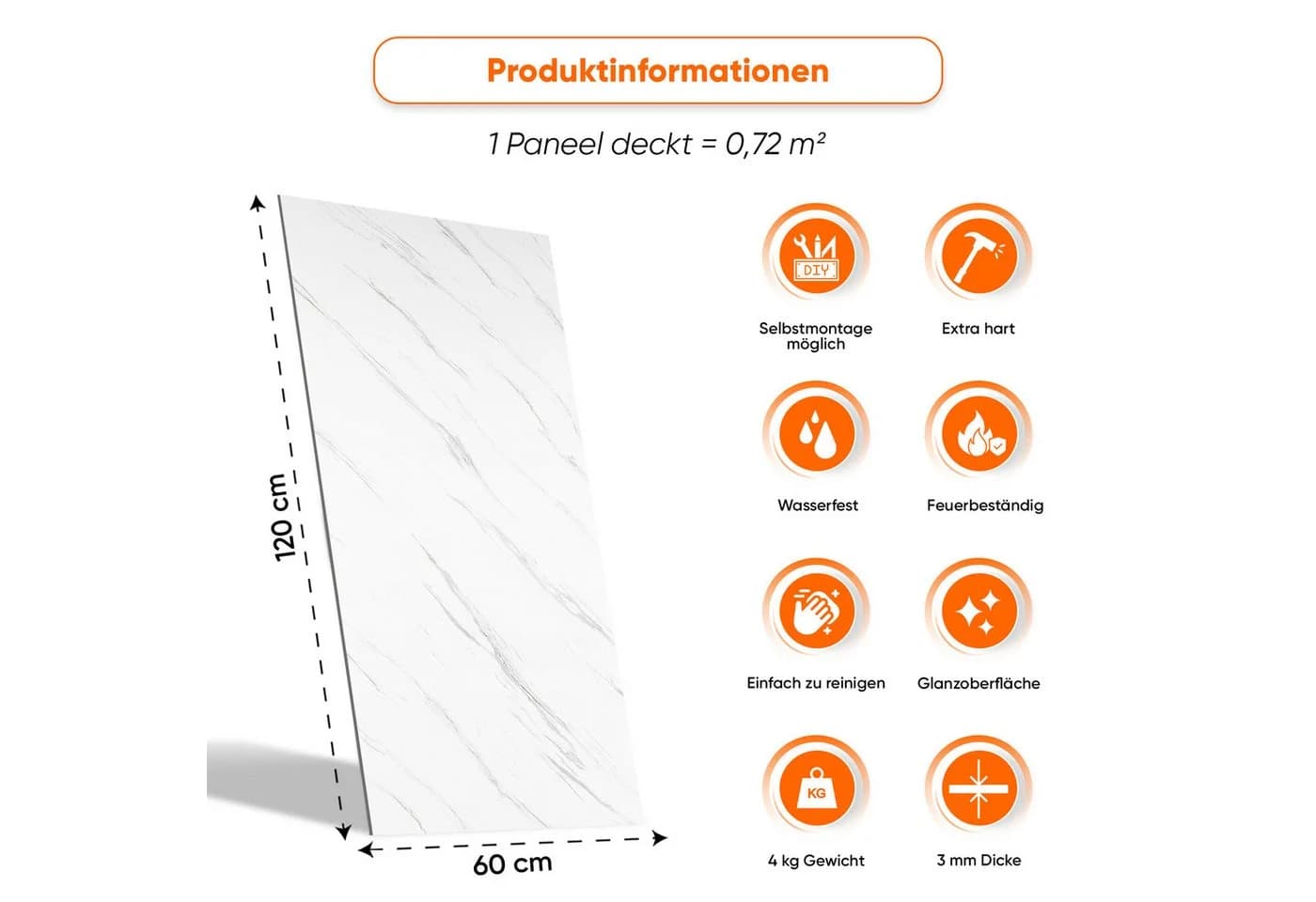 IZODEKOR 3D Wandpaneel Marmoroptik Grau Ice Berg Grey