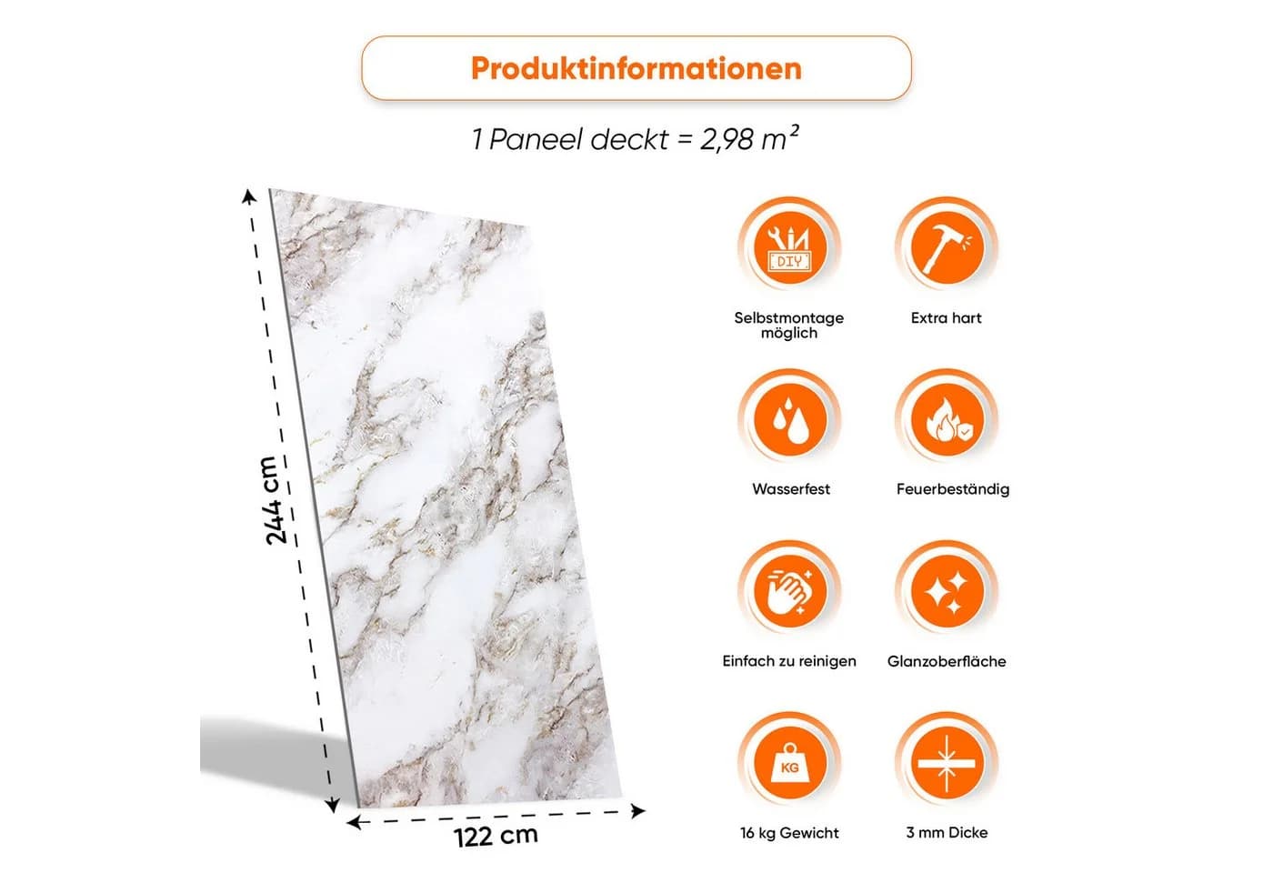 IZODEKOR 3D Wandpaneel Deckenhohe Marmor Optik