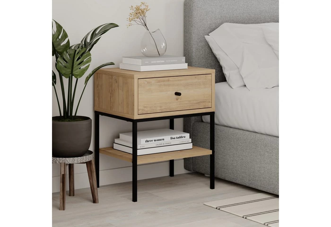 Decortie Nachttisch LISA Modern Eiche Natur mit Schublade