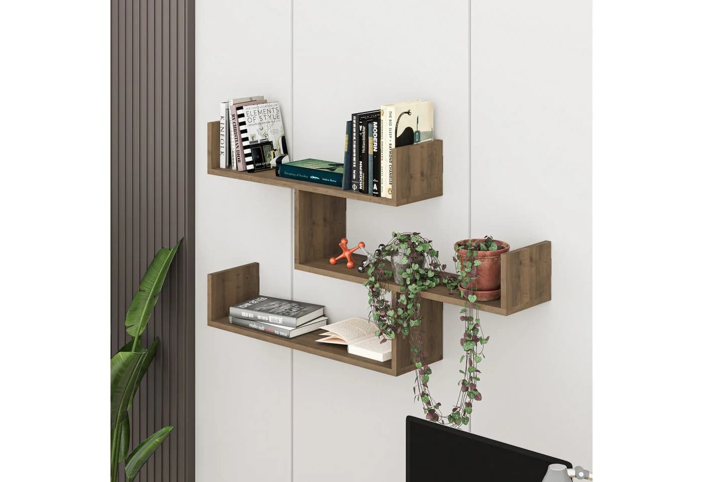 Decortie Bücherregal Tibet Modern Wandregal Eiche Dunkel Effekt