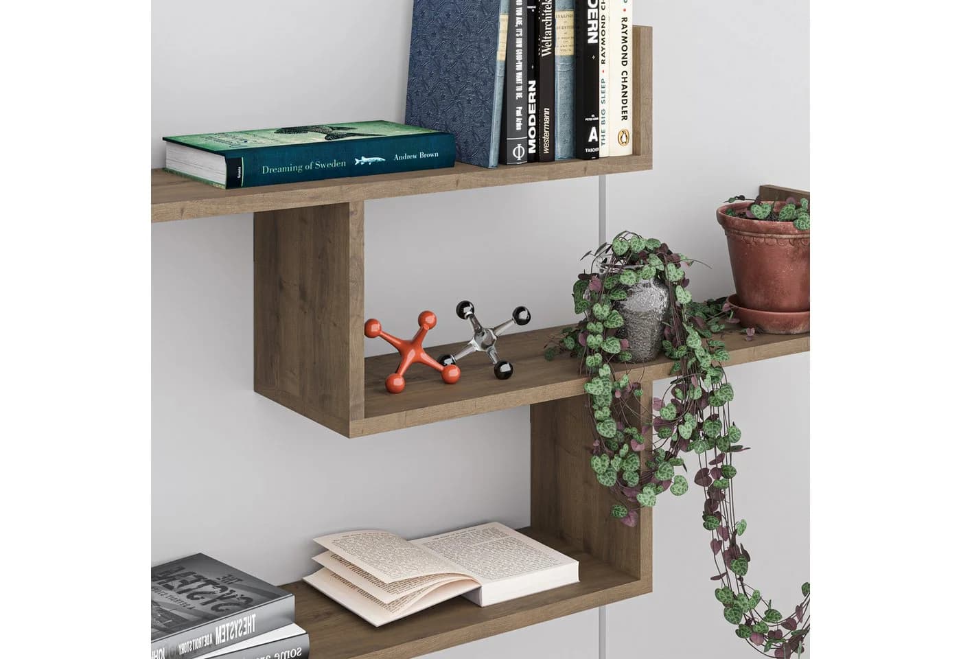 Decortie Bücherregal Tibet Modern Wandregal Eiche Dunkel Effekt - Bild 3