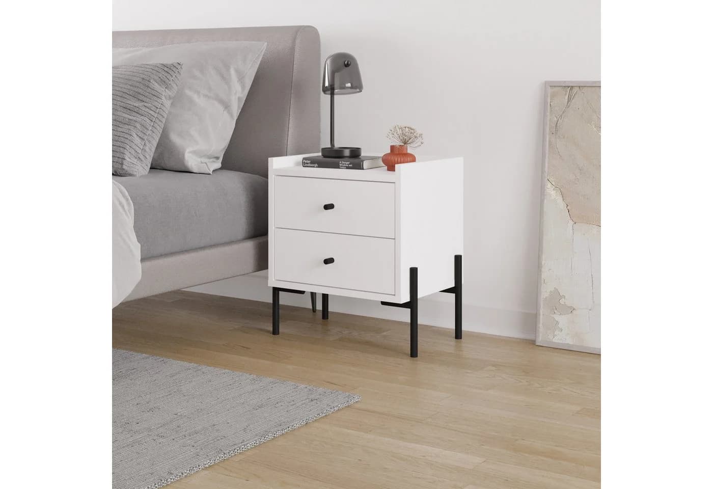 Decortie Nachttisch Malta Weiß mit Schubladen und Regal - Bild 3