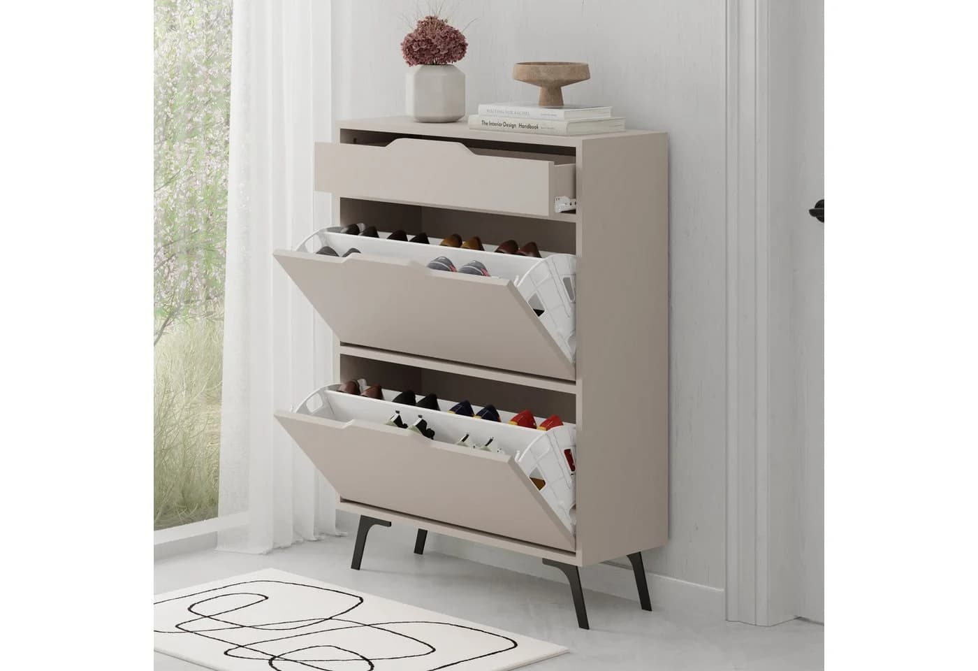 Decortie Schuhschrank Asta mit Schublade Anthrazit Weiß Braun - Bild 3