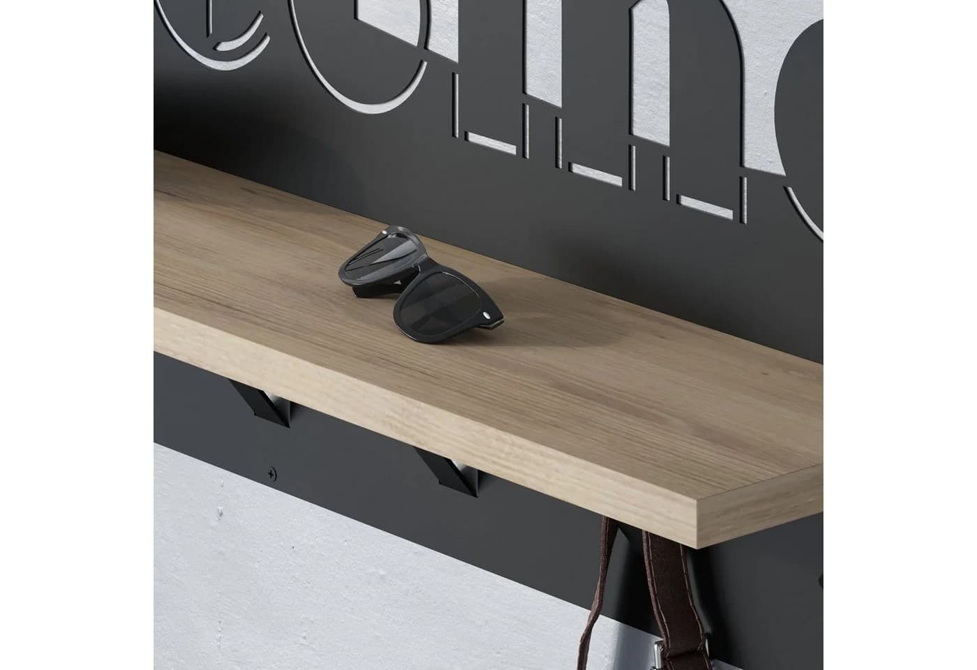 Decortie Kleiderhaken Willkommen Wandhaken 7 Haken Metall Eiche/Weiß - Bild 4