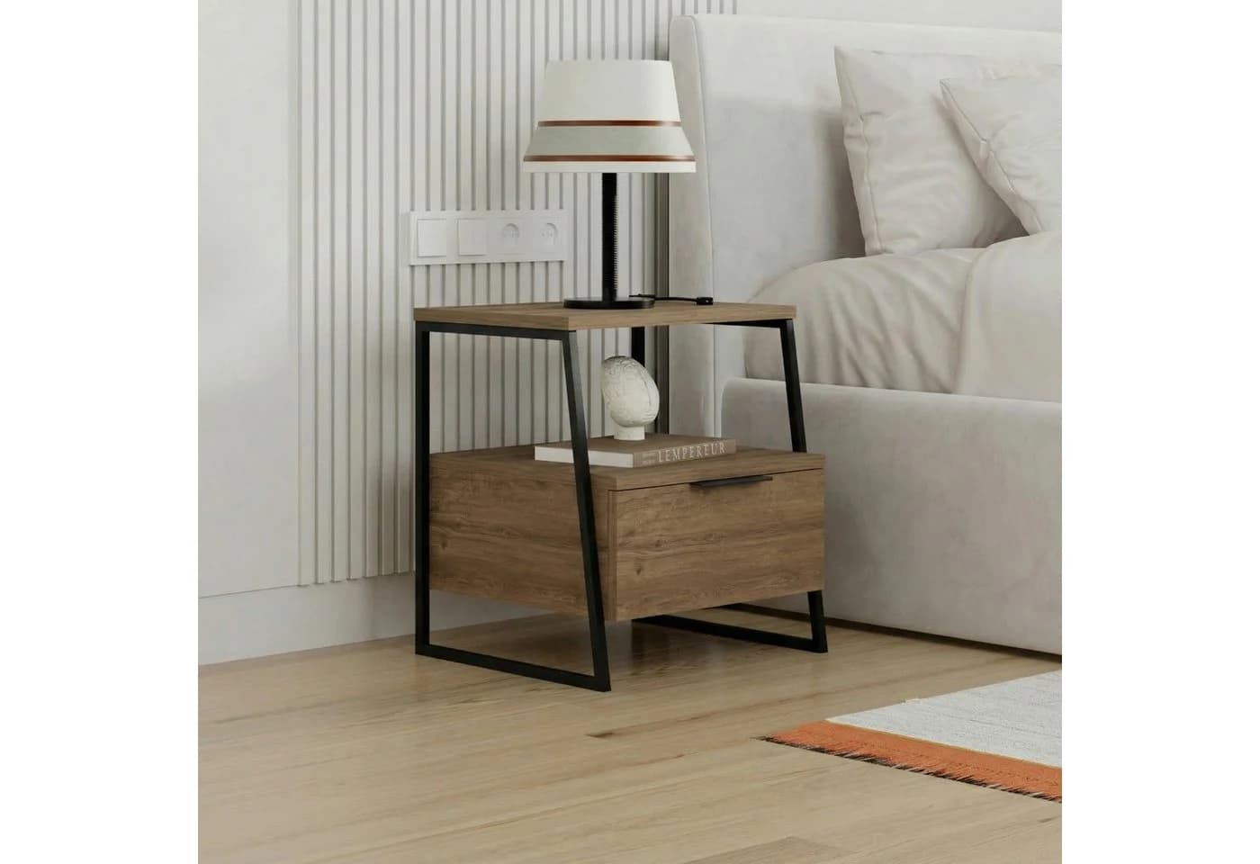 Decortie Nachttisch Pal Moderner Nachttisch Braun Metallrahmen - Bild 2