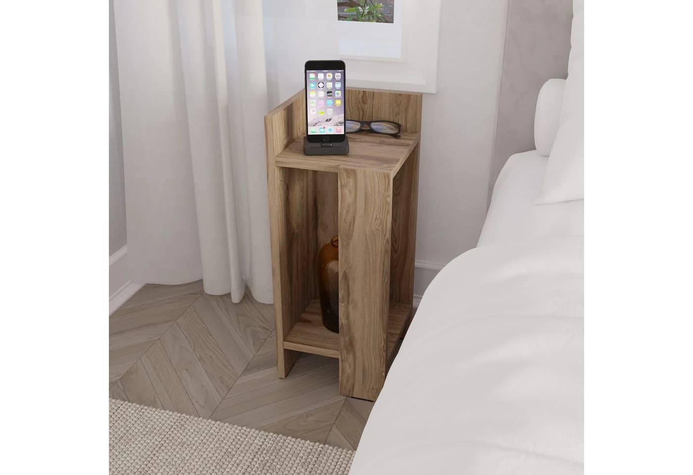 Decortie Nachttisch Elos Modern Braun Versenkbare Tür - Bild 4