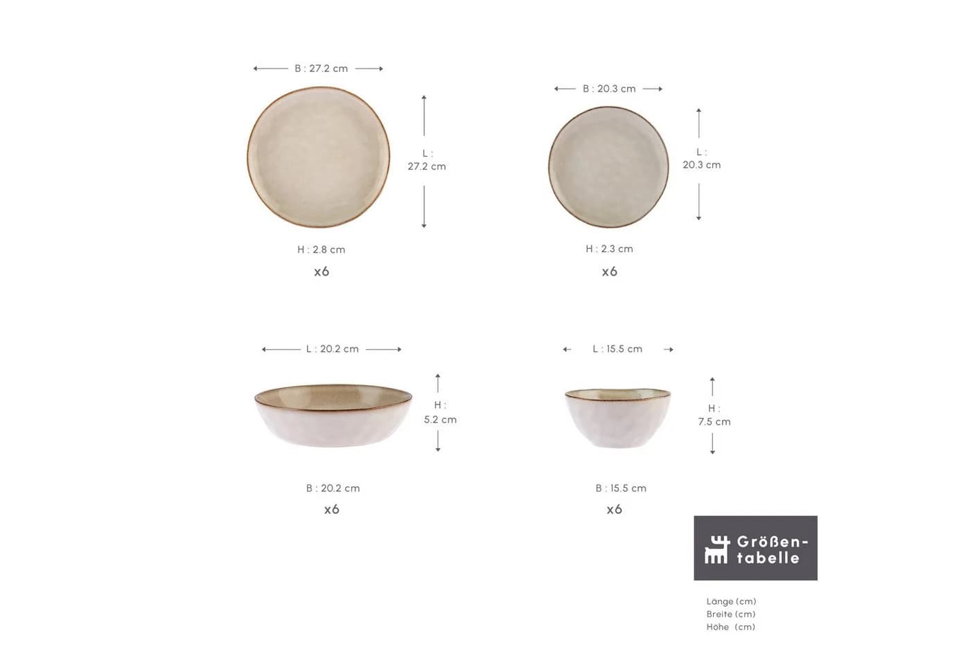 Karaca Aria Beige Geschirr-Set 24-tlg. Steinzeug Reactive Glasur