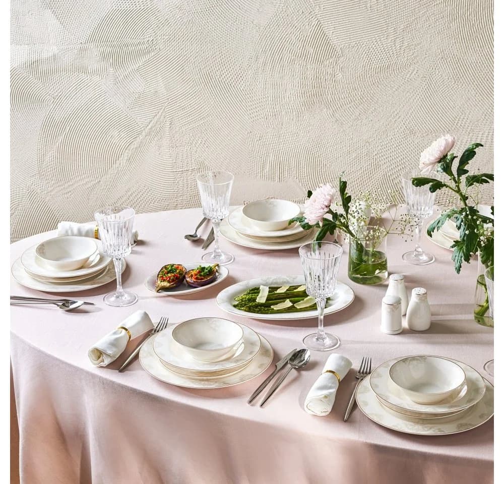 Karaca Elegance Bone Siena 53-teiliges Geschirrset 12 Personen Gold/Weiß