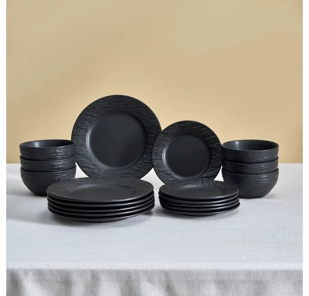 Karaca Geschirr-Set Solem Embossed 18-tlg. Schwarz Steinzeug - Bild 2