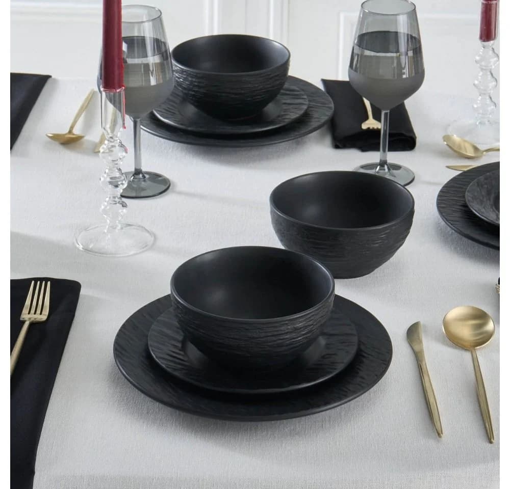 Karaca Geschirr-Set Solem Embossed 18-tlg. Schwarz Steinzeug - Bild 3