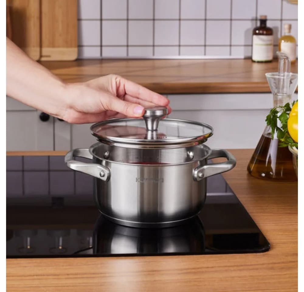Karaca Elite Edelstahl-Kochtopf mit Deckel 16 cm Silber
